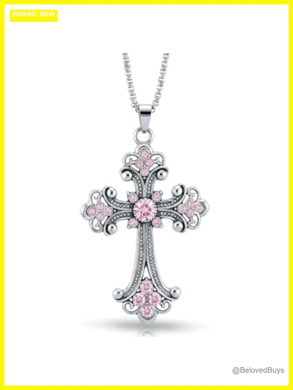 Chunky Gothic Cross Pendant Necklace Stainless Steel 24